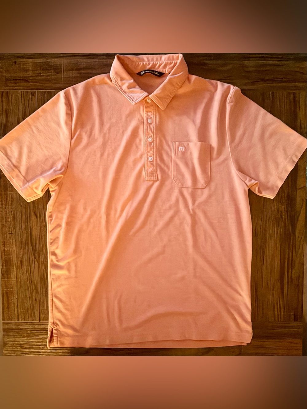 TravisMathew Men's Size Large Peach Orange Pima Cotton Golf Polo Shirt Pocket - Picture 1 of 8